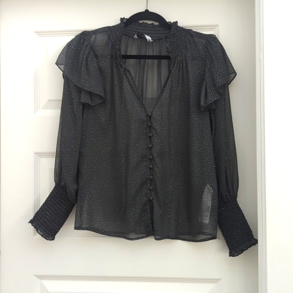 Zara, sheer gray blouse